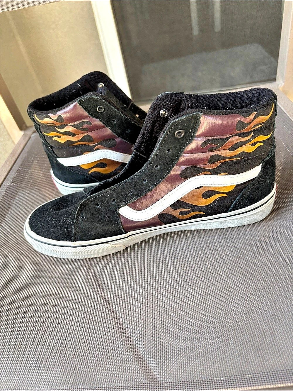 Vans Kids Flame High Top Sneakers Black & Red US 7.0 - NO LACES
